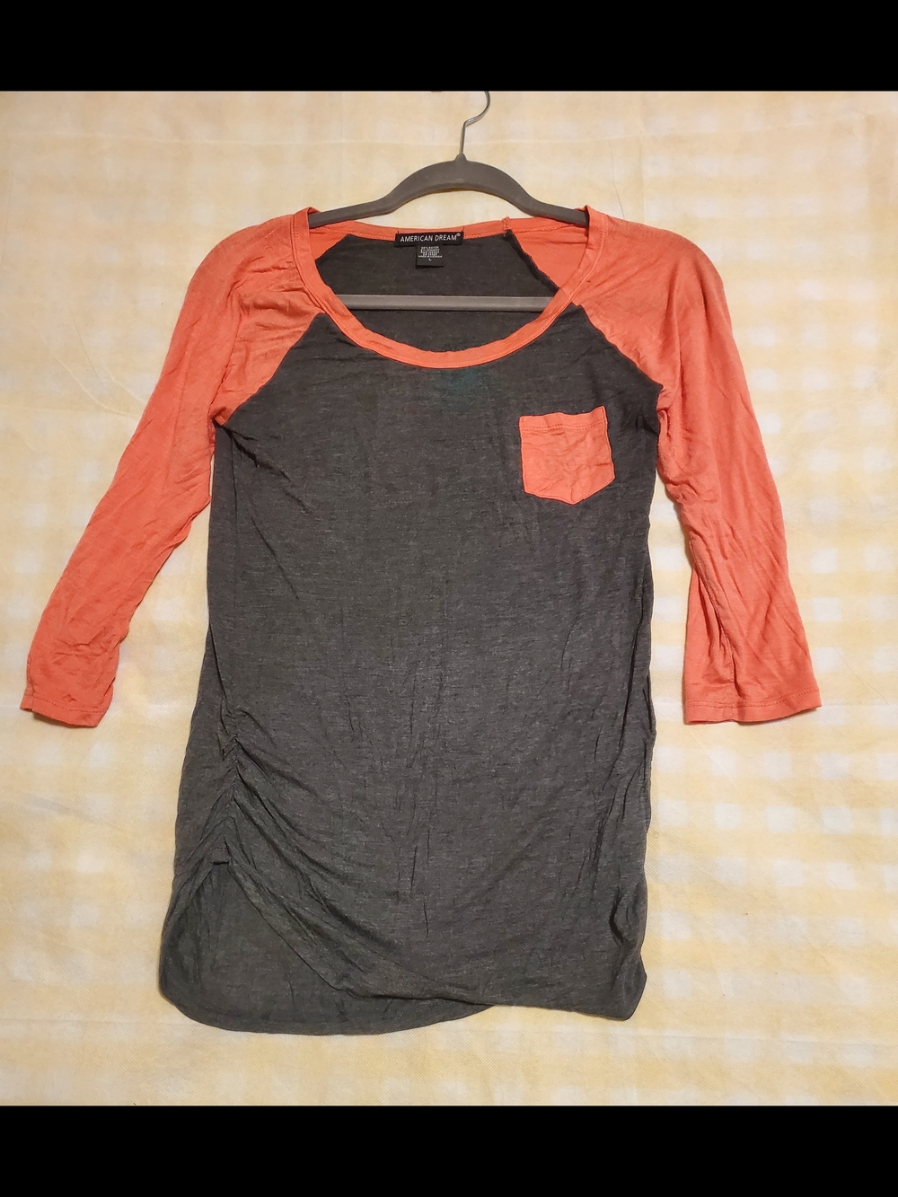 American Dream Charcoal & Coral Raglan Long Sleeve Tee